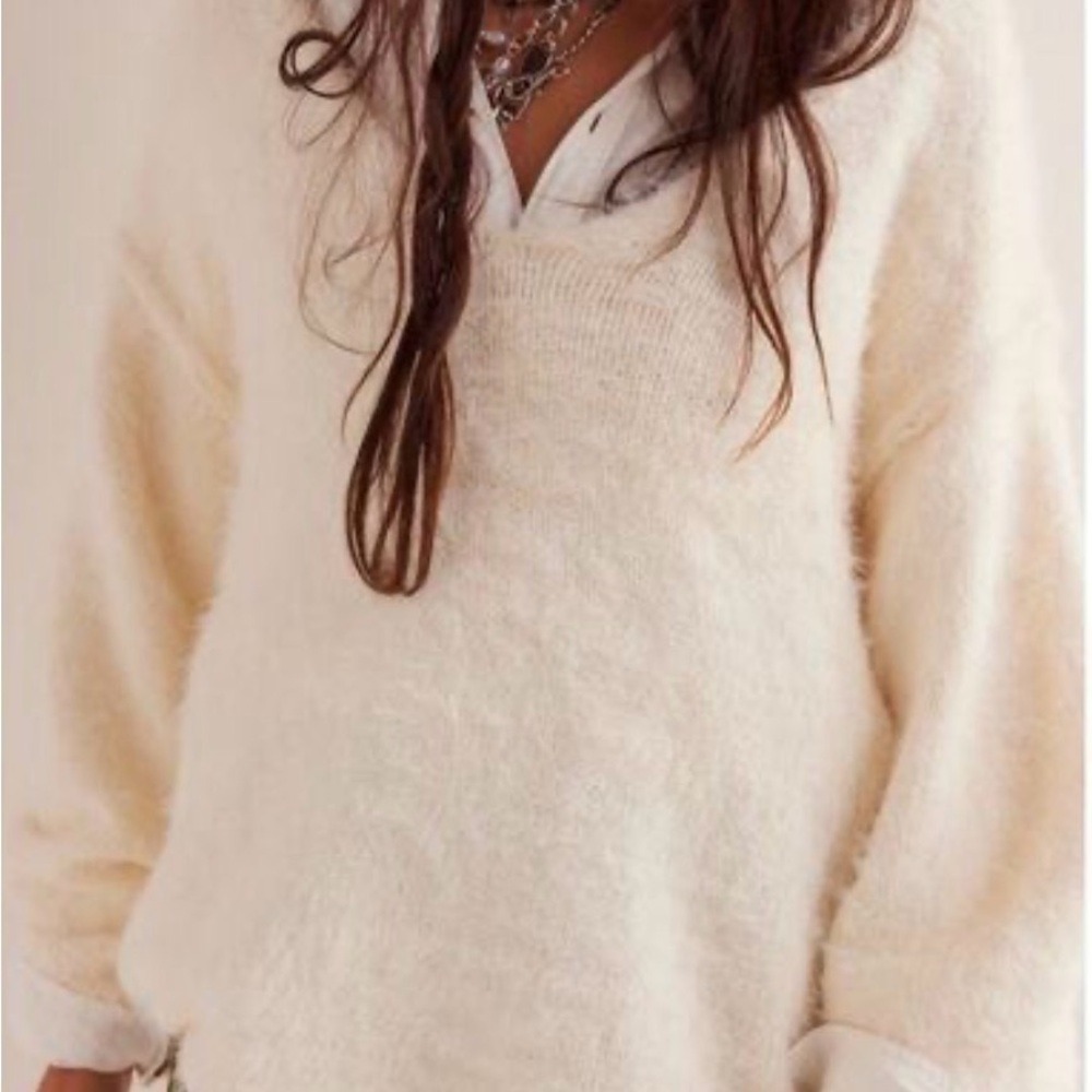 Free People Sparrow‎ Pullover Sweater Ivory Size M NWT Oversized Textured Knit - Picture 2 of 5
